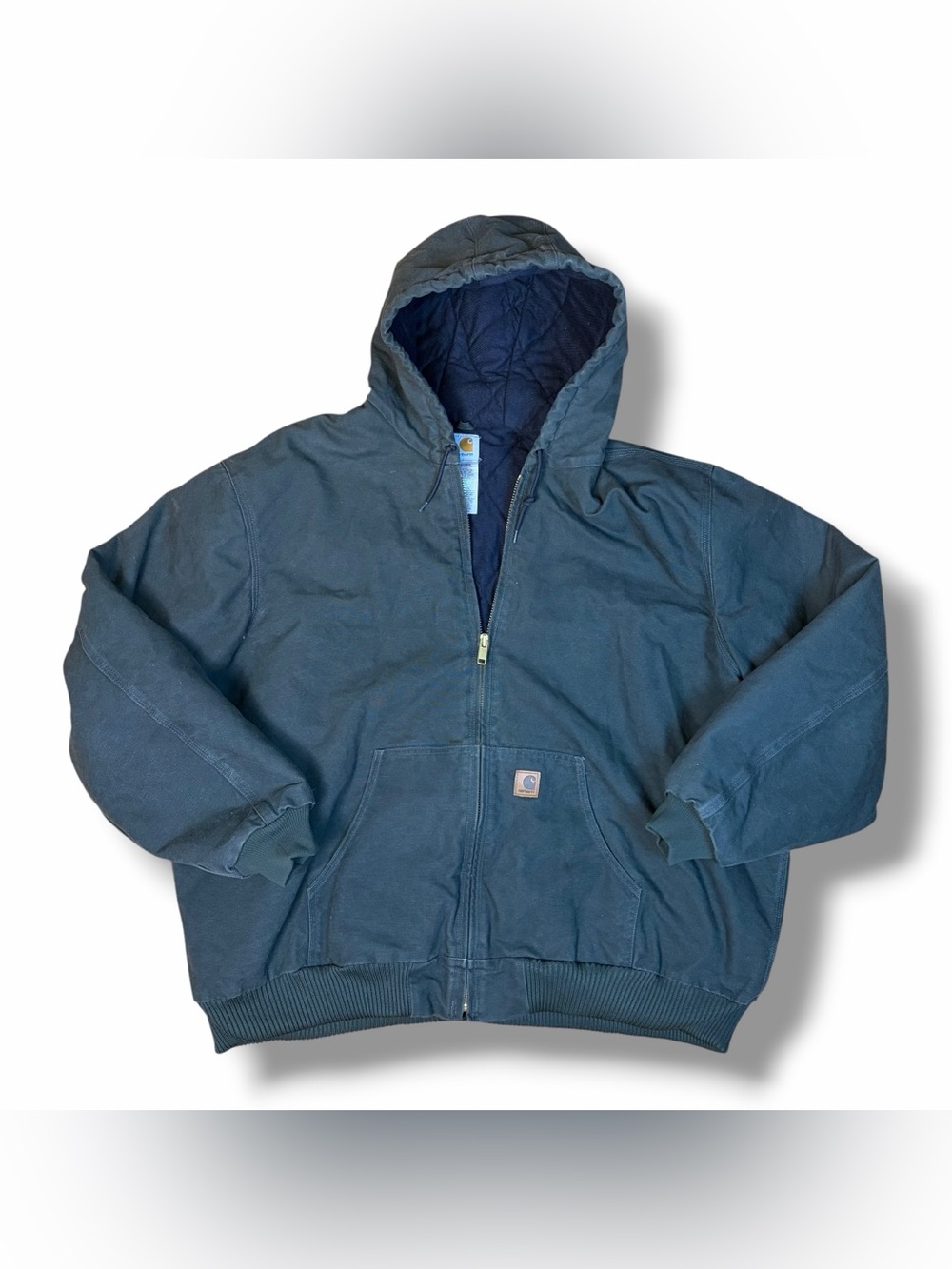 Vtg Carhartt J130 MOS Moss Green Sandstone Duck Canvas Hooded Jacket Sz 4XL